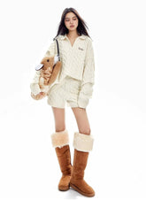 Polo collar loose long-sleeved pullover top casual shorts